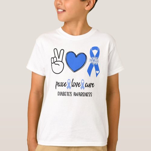 Diabetes Awareness Peace Love Cure We Wear Blue T_Shirt