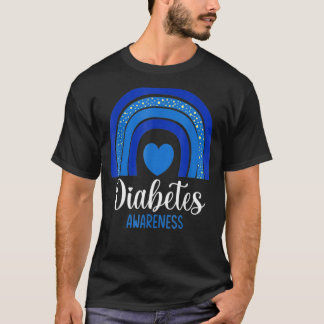 Diabetes Awareness Rainbow Blue Heart Fight T1 T2  T-Shirt