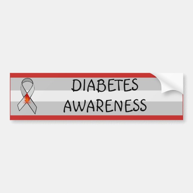 Diabetes Awareness Red and Gray Awareness Ribbon Bumper Sticker (Front)