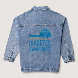 Diabetes Awareness Retro Vintage Blue Ribbon  Denim Jacket