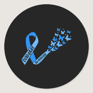 Diabetes Awareness Ribbon And Butterflies Type 1 D Classic Round Sticker