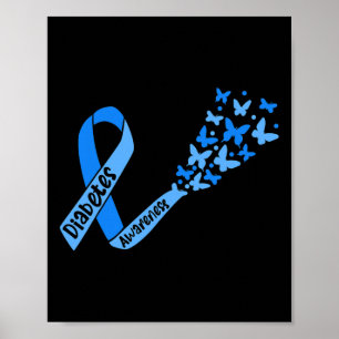 Diabetes Awareness Ribbon And Butterflies Type 1 D Poster