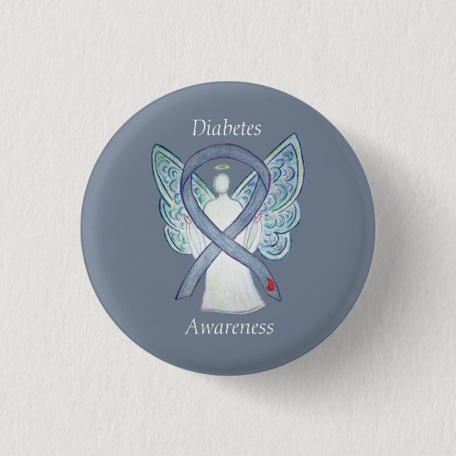 Diabetes Awareness Ribbon Angel Customized Art Pin (Front)
