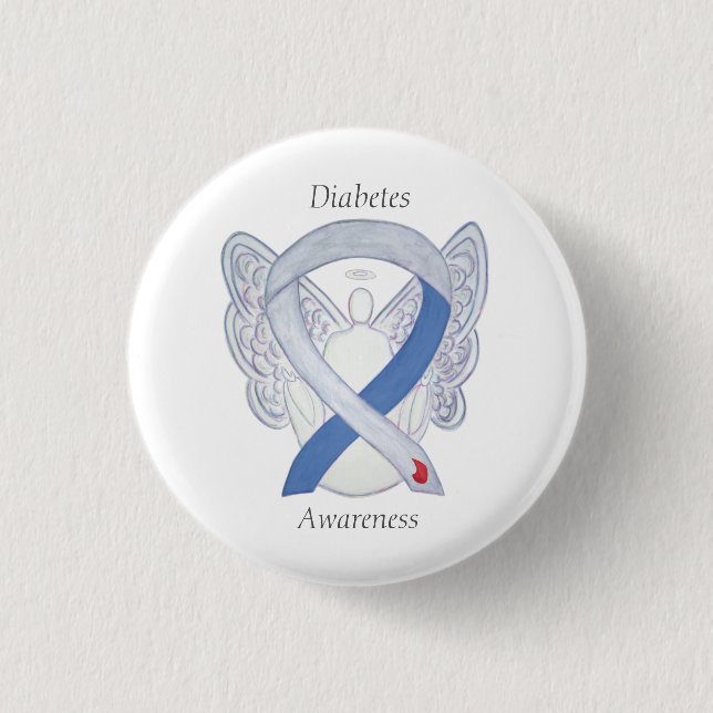 Diabetes Awareness Ribbon Angel Customized Art Pin (Front)