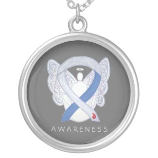 Diabetes Awareness Ribbon Angel Pendant Necklaces