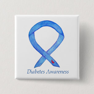 Diabetes Awareness Ribbon Art Custom Pin Buttons