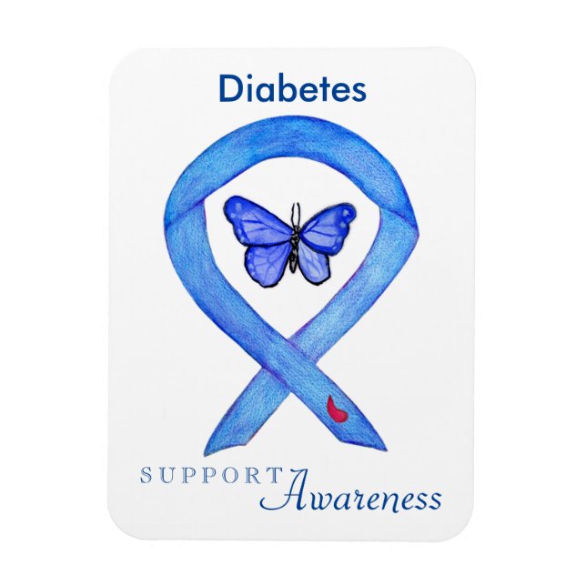 Diabetes Awareness Ribbon Butterfly Fridge Magnets (Vertical)