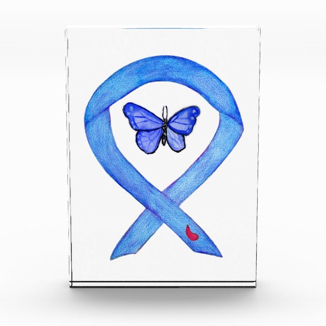 Diabetes Awareness Ribbon Butterfly Paperweight Acrylic Award (Front)