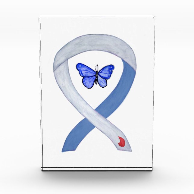 Diabetes Awareness Ribbon Butterfly Paperweight Acrylic Award (Front)