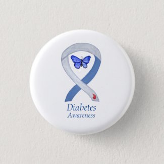 Diabetes Awareness Ribbon Butterfly Pin Button