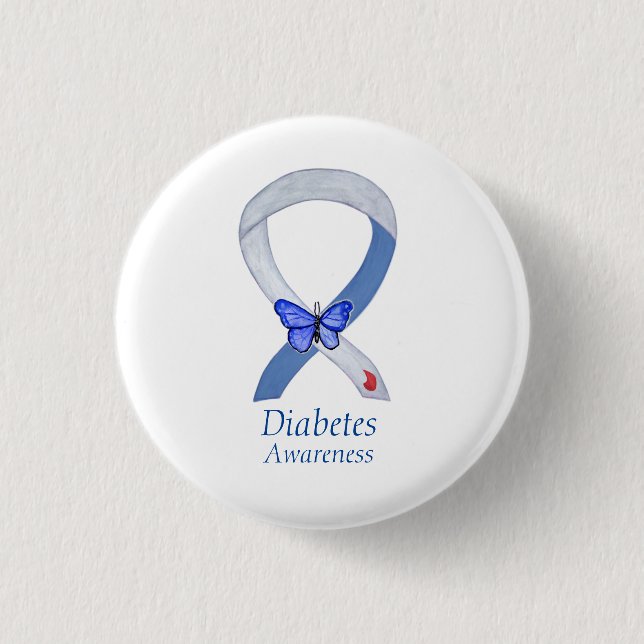 Diabetes Awareness Ribbon Butterfly Pin Buttons (Front)