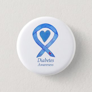 Diabetes Awareness Ribbon Heart Custom Button Pins