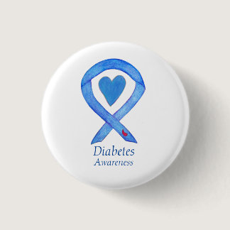 Diabetes Awareness Ribbon Heart Custom Button Pins
