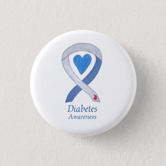 Diabetes Awareness Ribbon Heart Custom Pin Buttons