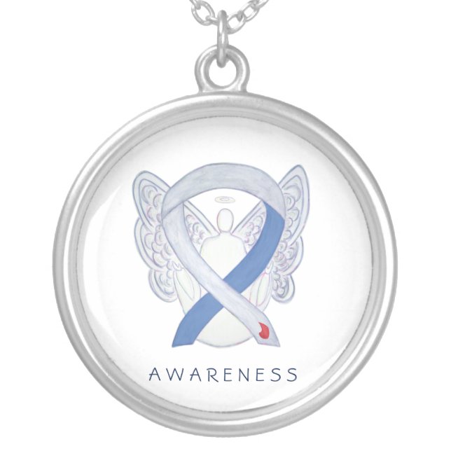 Diabetes Awareness Ribbon IDDM Angel Necklace (Front)