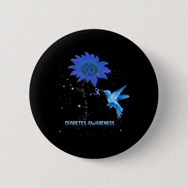Diabetes Awareness Sunflower Lover Hummingbird Rib Button (Front)