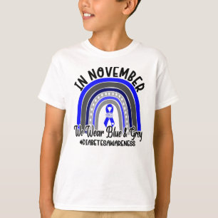 Diabetes Awareness We Wear Blue and Grey Rainbow T-Shirt