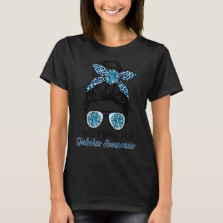 Diabetes Awareness Women Messy Bun In November We  T-Shirt