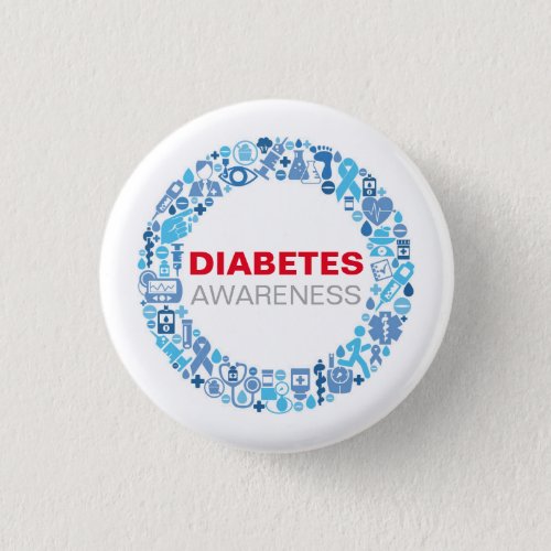 Diabetes Awarenss Blue Circle with Symbols Button
