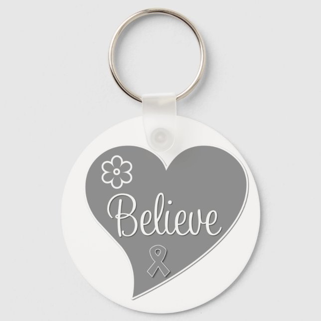 Diabetes Believe Gray Heart Keychain (Front)