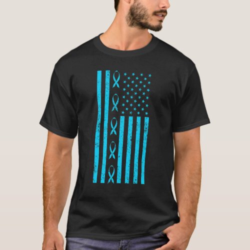 Diabetes Blue Awareness Ribbon American Flag 4th O T-Shirt