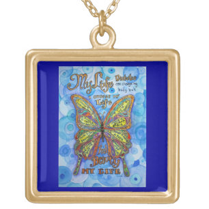 Diabetes Butterfly Art Poem Pendant Necklaces