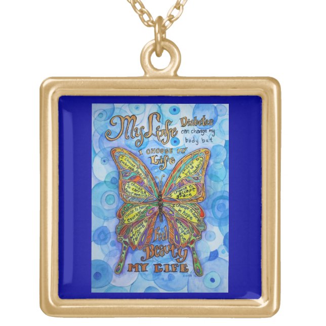 Diabetes Butterfly Art Poem Pendant Necklaces (Front)