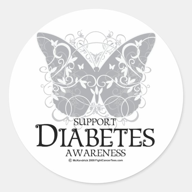 Diabetes Butterfly Classic Round Sticker (Front)