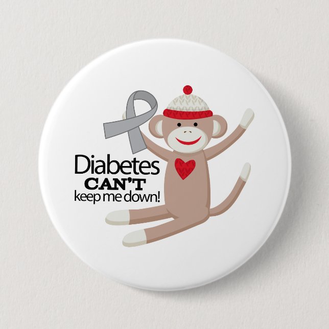 Diabetes Cant Keep Me Down Sock Monkey Button (Front)