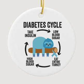 Diabetes Cycle Funny Blue Sloth Ribbon Thanksgivin Ceramic Ornament