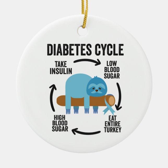 Diabetes Cycle Funny Blue Sloth Ribbon Thanksgivin Ceramic Ornament (Front)
