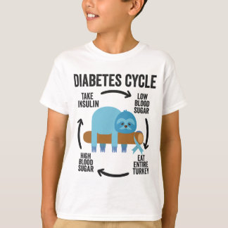 Diabetes Cycle Funny Blue Sloth Ribbon Thanksgivin T-Shirt