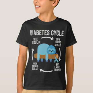 Diabetes Cycle Funny Blue Sloth Ribbon Thanksgivin T-Shirt