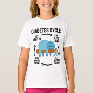 Diabetes Cycle Funny Blue Sloth Ribbon Thanksgivin T-Shirt