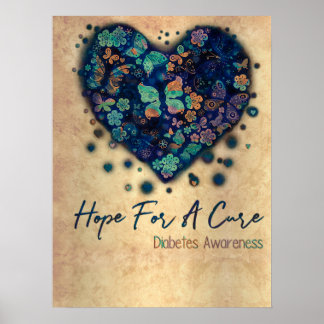 Diabetes Diabetic Blue Butterfly Heart Hope For A  Poster