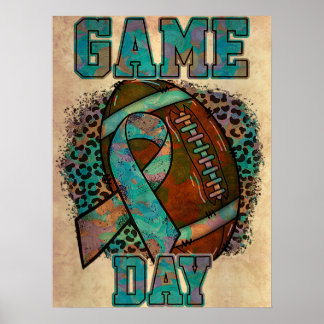 Diabetes Diabetic Game Day Leopard Football Blue R Poster