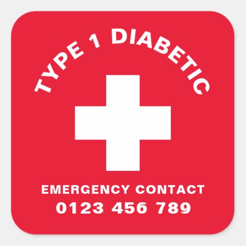 Diabetes emergency contact 2 Diabetic Red  Square Sticker