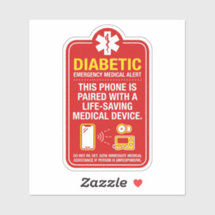Diabetes Emergency Medical Phone 4'x4' Sticker