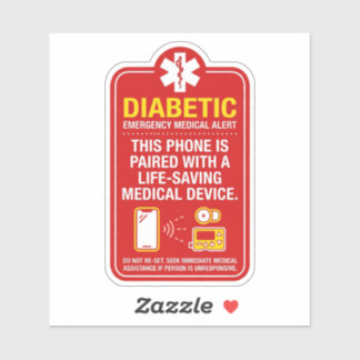 Diabetes Emergency Medical Phone 4'x4' Sticker 