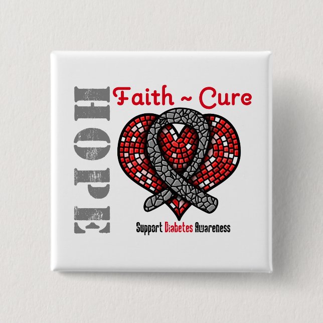 Diabetes Hope Faith Cure Heart Ribbon Button (Front)