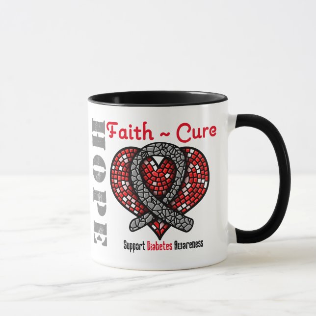 Diabetes Hope Faith Cure Heart Ribbon Mug (Right)