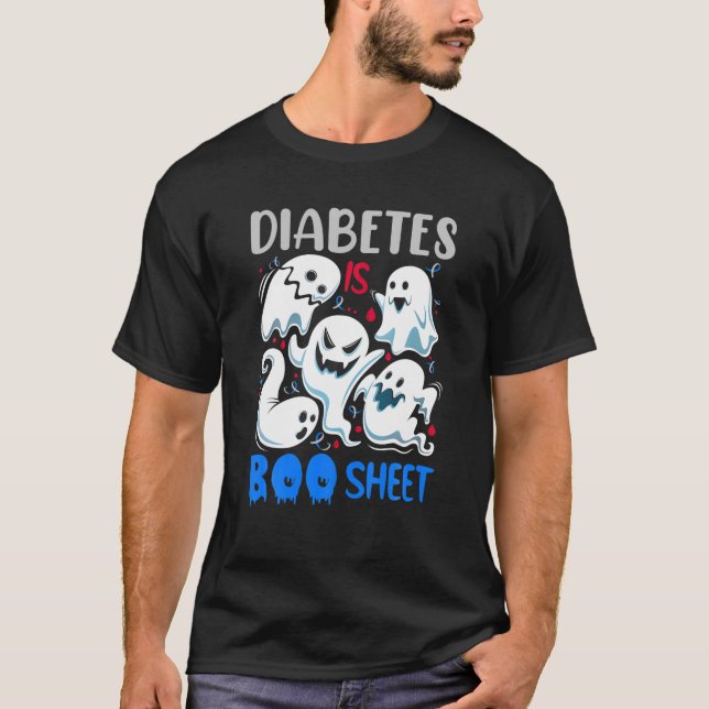 Diabetes Is Boo Sheet Blue And Gray Boos Halloween T-Shirt (Front)