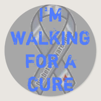 diabetes logo, I'm walking for a cure Classic Round Sticker