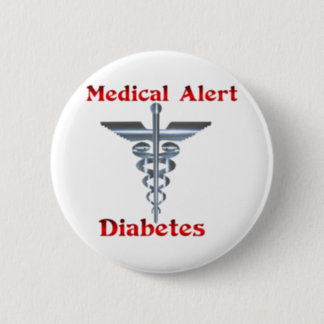 Diabetes Medical Alert Silver Rod & Snakes Pinback Button