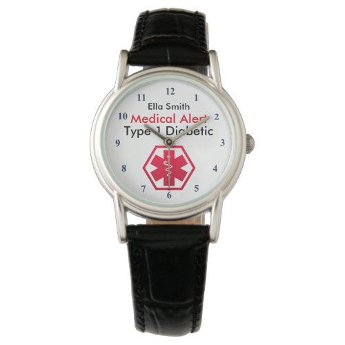 Diabetes Medical Alert Type 1 or 2 Watch