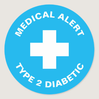 Diabetes Medical Alert Type 2 Diabetic Blue  Classic Round Sticker