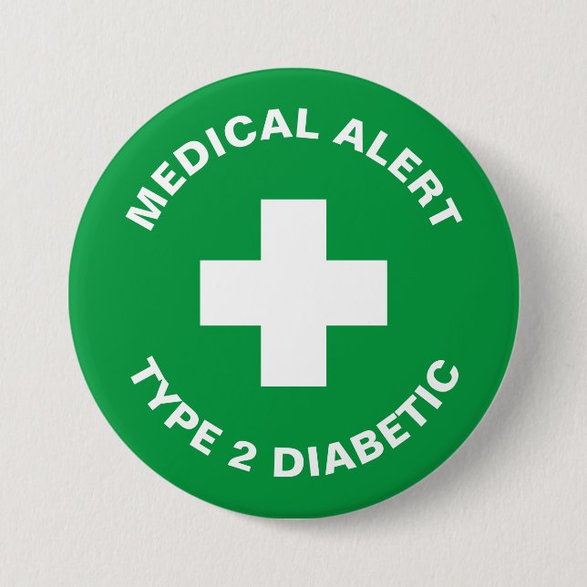 Diabetes Medical Alert Type 2 Diabetic Green  Button (Front)