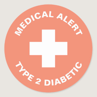 Diabetes Medical Alert Type 2 Diabetic Pastel  Classic Round Sticker