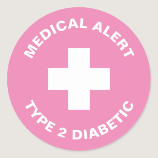 Diabetes Medical Alert Type 2 Diabetic Pink Classic Round Sticker