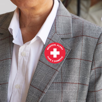 Diabetes Medical Alert Type 2 Diabetic Red  Button